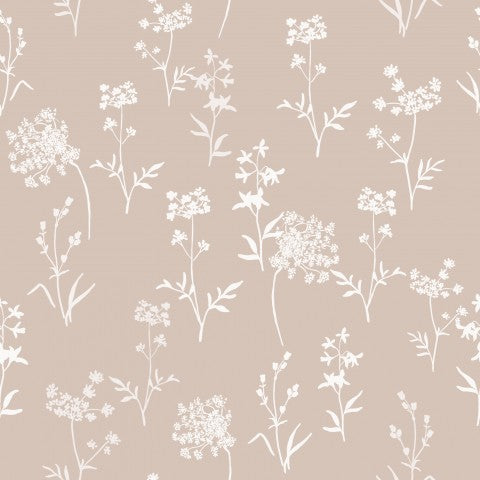 French Terry white flowers on beige background