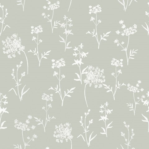 French Terry white flowers on grey background