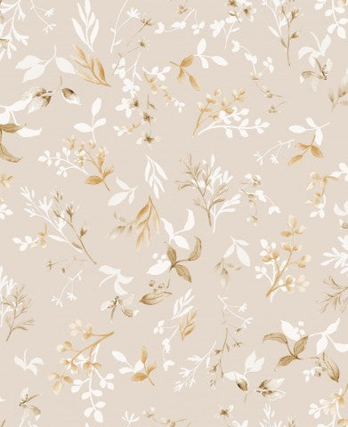 Panama a beige-gold floral wallpaper with leaves