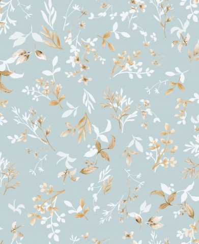 Wasserdichter Stoff ein Blumenmuster mit goldenen Blättern auf blauem Hintergrund