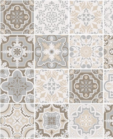 Waterproof fabric a set of tiles in beige and gray