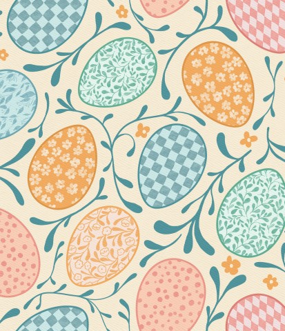 Upptäck våra färgglada blommiga påskägg på gul bakgrund – en fantastisk design för dina sömnadsprojekt i bomullscanvas! Gult tyg för äggfärgning