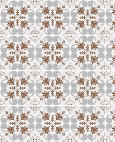 Satin cotton a tile pattern with brown and white flowers