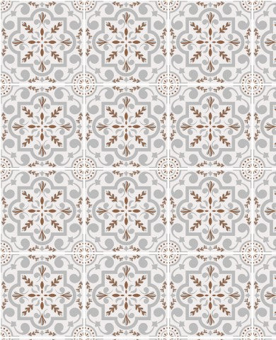 French Terry, un motif de carreaux avec des motifs marron et blancs