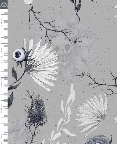 Jersey ein grau-weißes Blumenmuster mit einem Totenkopf darauf