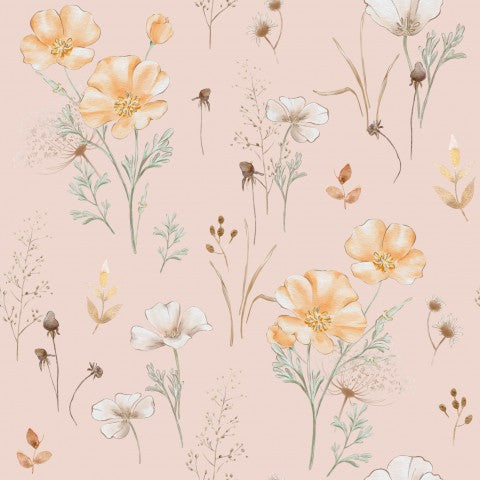 French Terry Blumen auf einem rosa Hintergrund