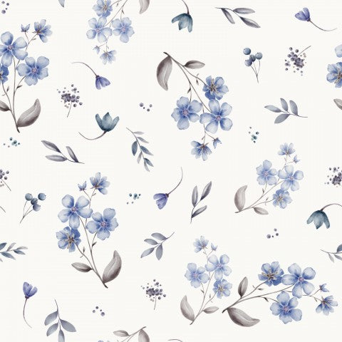 Blumenhaftes Florale auf weißem Hintergrund - unser Canvas Baumwolle Sarah-Blau-Elfenbein, 100% Naturbaumwolle, ideal für näher!