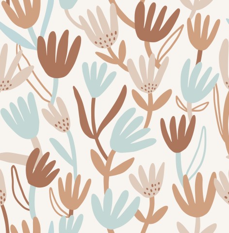 Satin cotton brown and blue flowers