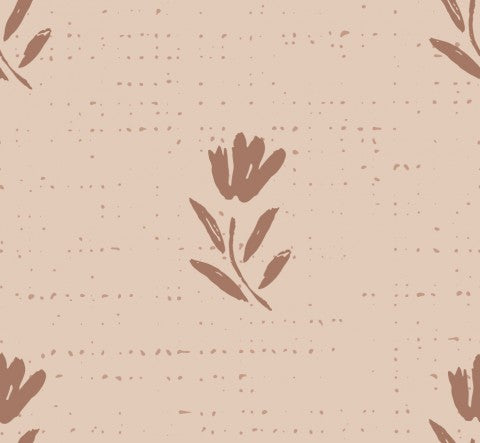 French Terry, un motif floral marron-beige avec des feuilles