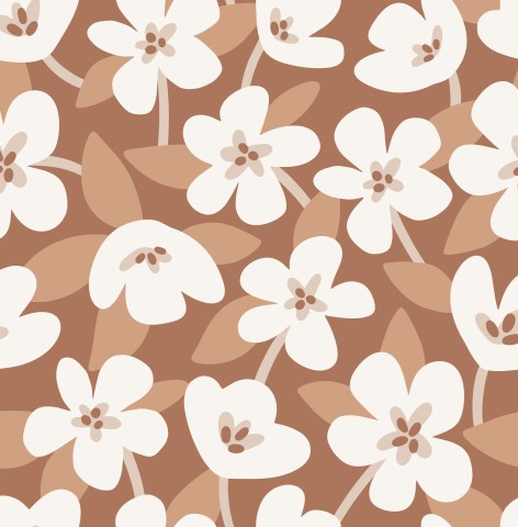 French Terry à motif marron et blanc avec des fleurs dessus