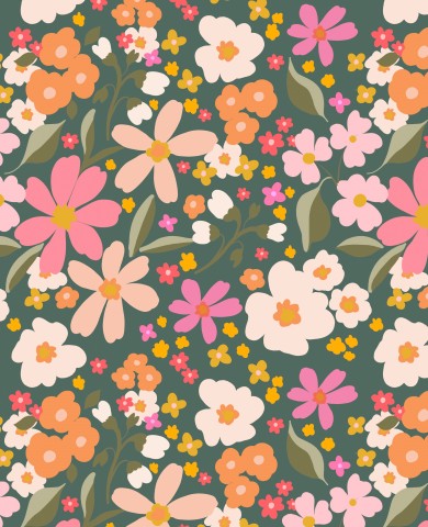 SoftShell ein Blumenmuster mit rosa, orangefarbenen und grünen Blumen