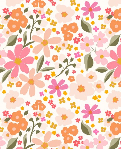 Vandtæt stof med blomstermønster med lyserøde, orange og grønne blomster