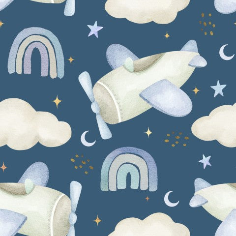 French Terry airplanes, clouds and rainbows