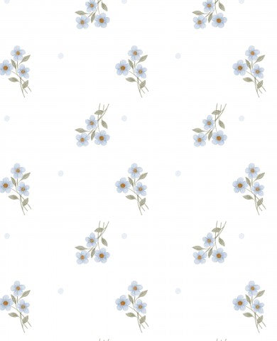 French Terry einen weißen Hintergrund mit blauen Blumen darauf