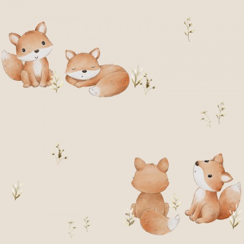 Rib Jersey three cute little foxes on beige background