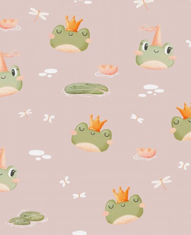 French Terry cute frogs and dragonflies