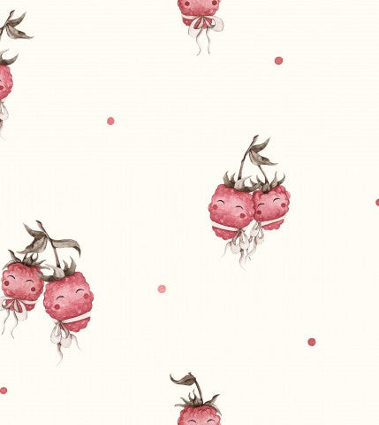 Tela di cotone allegro crema lampone - Materiale di cotone color yogurt per la tua prossima creazione di moda, ideale per cucire tovaglie, borse e