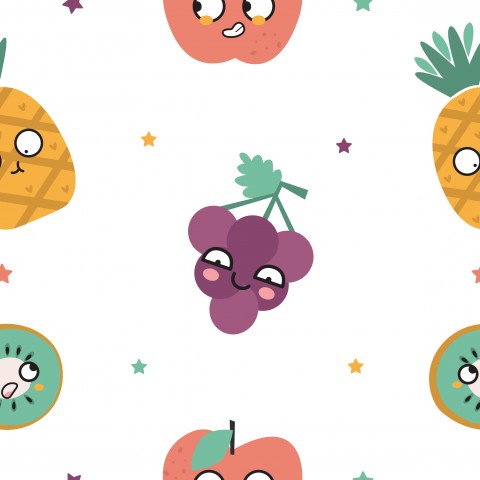 French Terry Kawaii Fruit Pattern