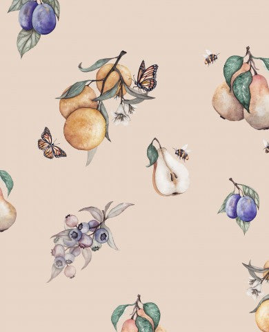 Frutta e farfalle in French Terry
