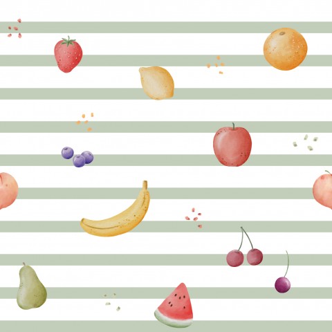 Satijnkatoen aquarelfruit op gestreepte achtergrond
