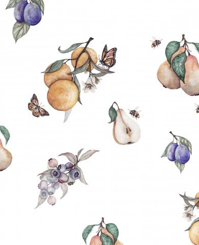 Rib Jersey watercolor pattern with pears and blueberries