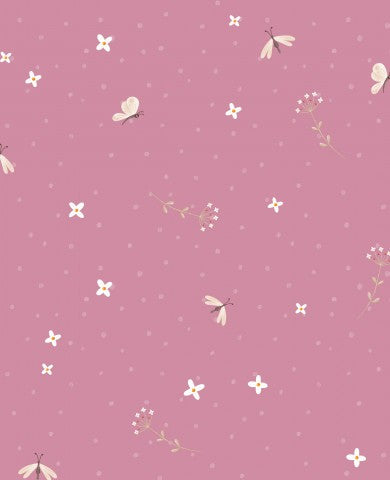 Waterproof fabric butterflies and flowers on a pink background