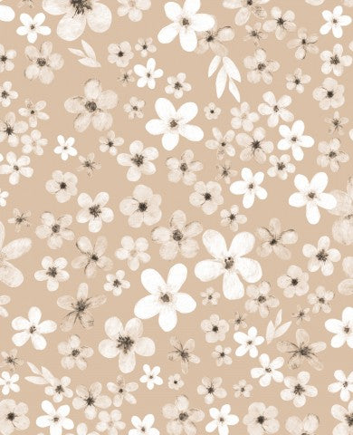 Mussola con motivo floreale su sfondo beige