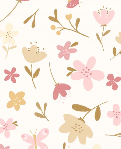 Vandtæt stof med blomster og sommerfugle