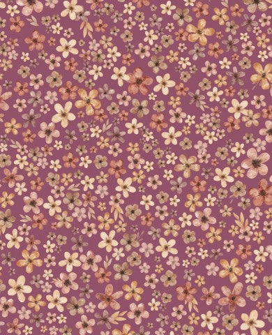French Terry a purple fabric with small flowers on it