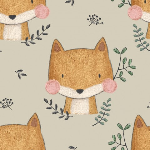 Rib Jersey cute foxes and flowers