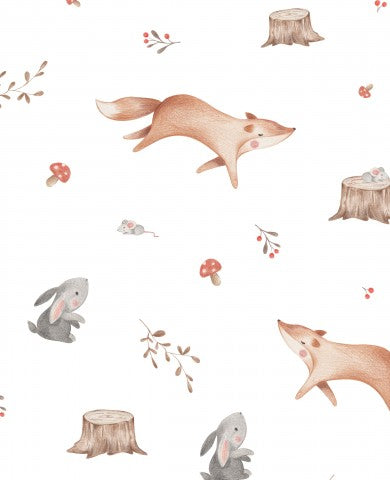 Muslin fox, rabbit and mushrooms