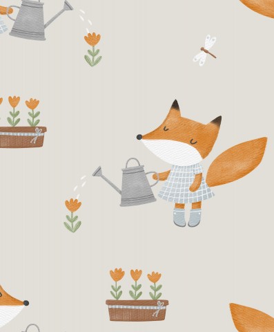 Muslin foxes watering flowers