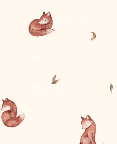 Satin cotton with a fox pattern on a beige background