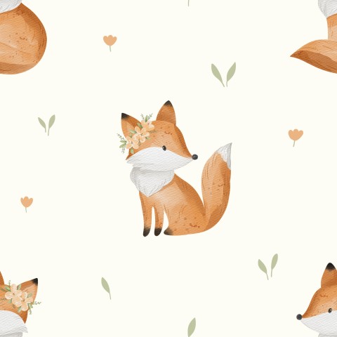 French Terry cute foxes and flowers