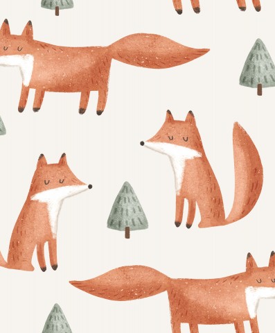 French Terry foxes and pines