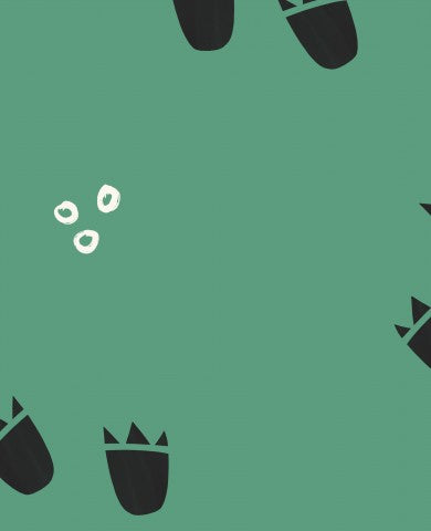 Satin cotton a circle of white and black footprints on a green background