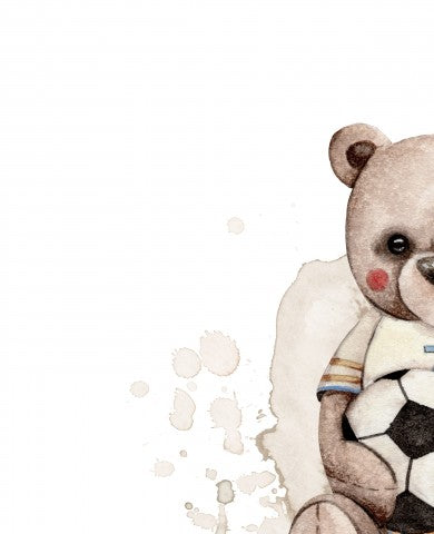 Panama ein Aquarell eines Teddybären, der einen Fußball hält