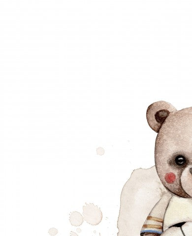 Satin cotton a watercolor of a teddy bear holding a soccer ball