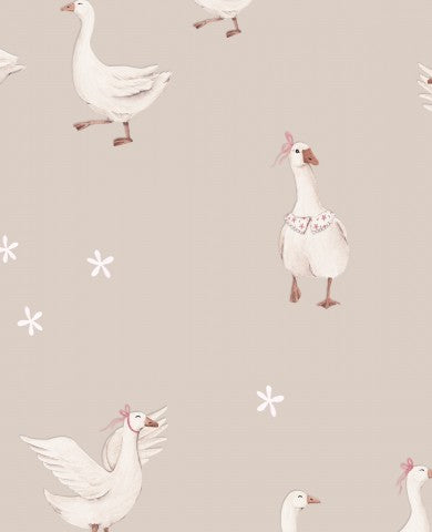 Jersey ducks and flowers on beige