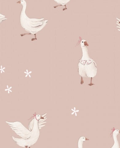 Muslin white ducks on pink background
