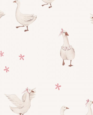 SoftShell en vit och rosa tapet med ankor och blommor