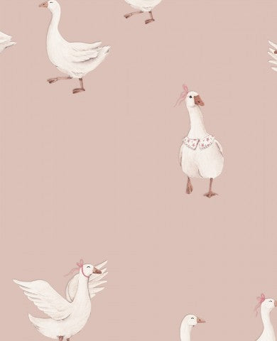 Jerseymönster av vita gäss på rosa bakgrund