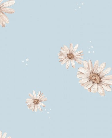 Jersey watercolor daisies on a light blue background