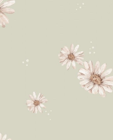 Jersey floral wallpaper with white daisies on a green background