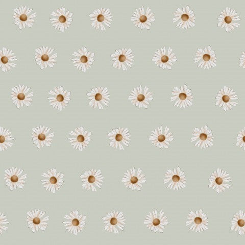 Waterproof fabric pattern of daisies on a green background