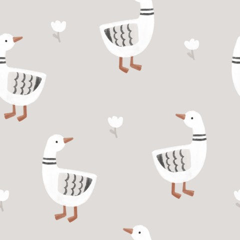 French Terry goose pattern on grey background