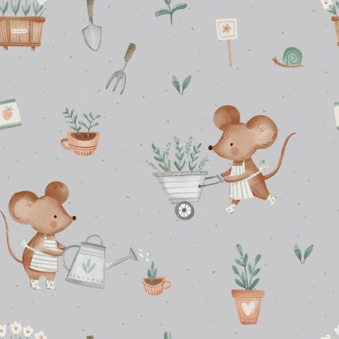 Satin cotton mice and garden tools