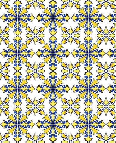 Gelbe Azulejo-Fliese auf Canvas-Baumwolle - einzigartige Muster für Ihre nächsten Baumwoll-Kreationen. Erhältlich in Meterware zum Nähen, ideal für Modeenthusi