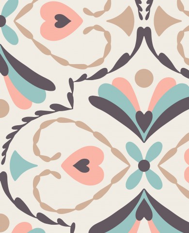 Satin cotton an artistic pattern in pink, blue and green