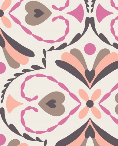 French Terry et kunstnerisk mønster i pink, brun og grå